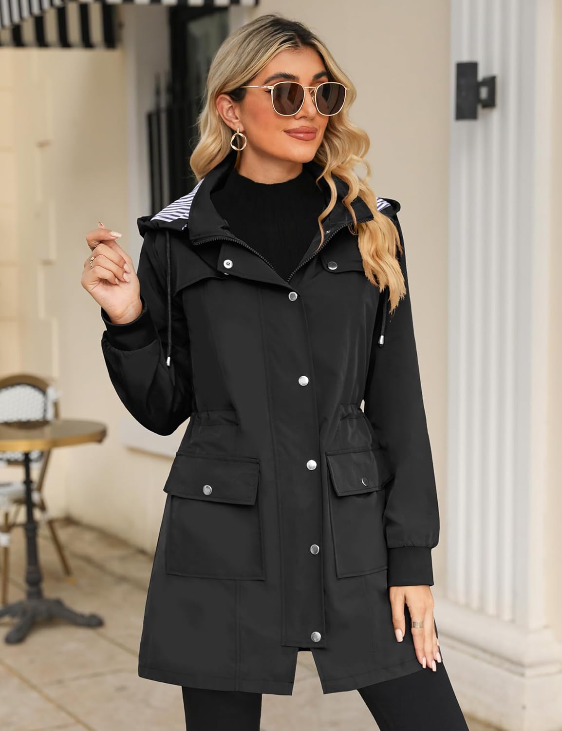 Thumbnail 1 de Bloggerlove Lightweight Waterproof Rain Jacket for Women with Detachable Hood (Striped Lining)
