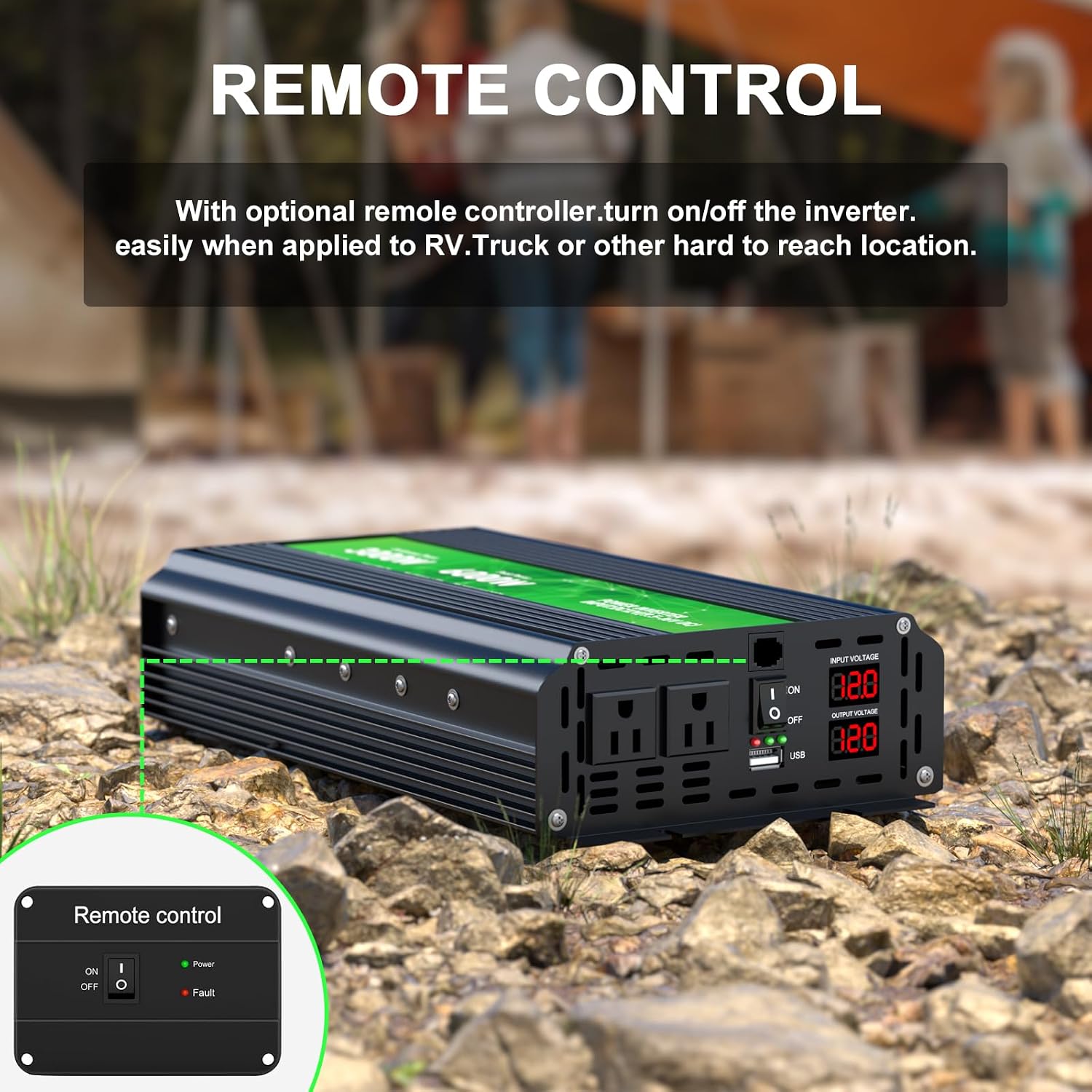 Detalle de HONOURLIGHT 4874849 3000W Power Inverter, 12V DC to 110/120V AC, LCD
