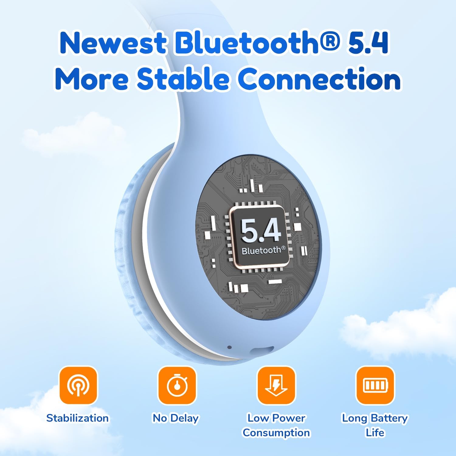Detalle de EarFun Kids Wireless Headphones (74/85/94dB Volume Limited) with Microphone, Sky Blue