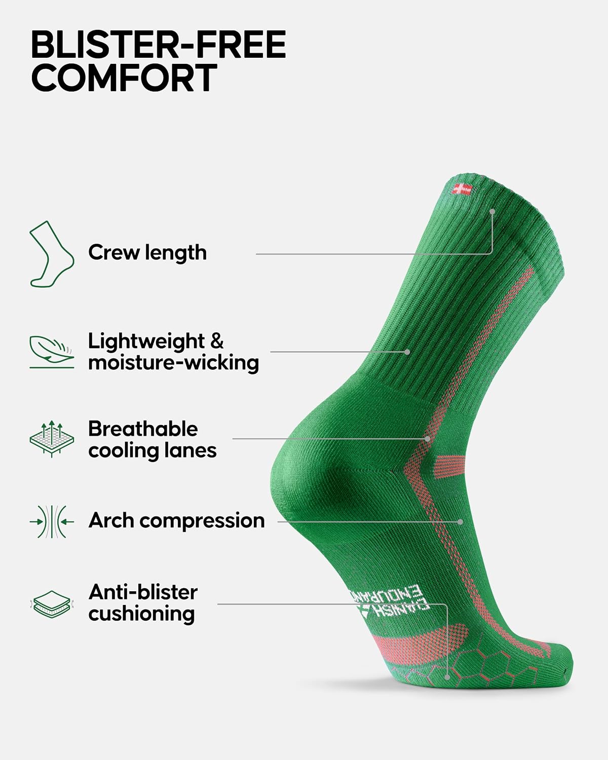 Detalle 2 de Danish Endurance Cushioned Long-Distance Running Socks (Anti-Blister) – Unisex 3 or 5 Pack
