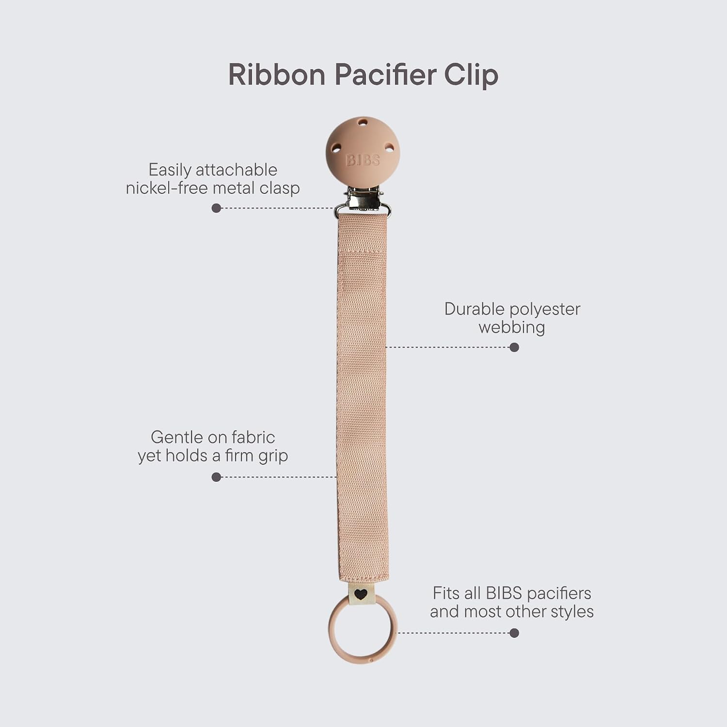 Thumbnail 1 de BIBS Pacifier Clip Ribbon Dusty Blue