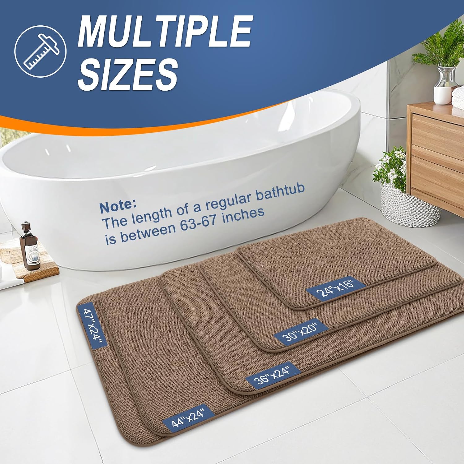 Thumbnail 4 de OLANLY 59 x 20-Inch Memory Foam Bathroom Runner, Mocha, Quick-Dry
