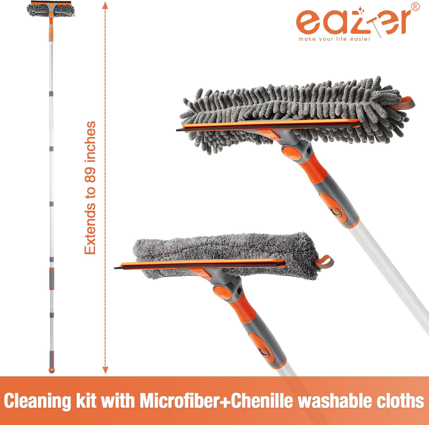 Detalle de Eazer 89'' Squeegee Window Cleaner 2-in-1 Rotatable Tool Kit with Extension Pole