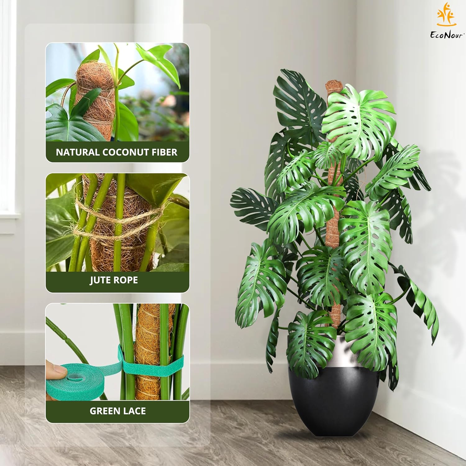Detalle de EcoNour Moss Pole 48-Inch Coco Coir Plant Supports, 2-Pack