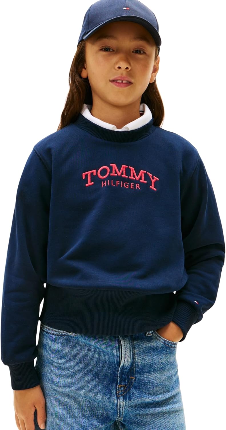 Detalle de Tommy Hilfiger High Rib Hem Crew Neck KG0KG08989 felpa pullover bambine e ragazze