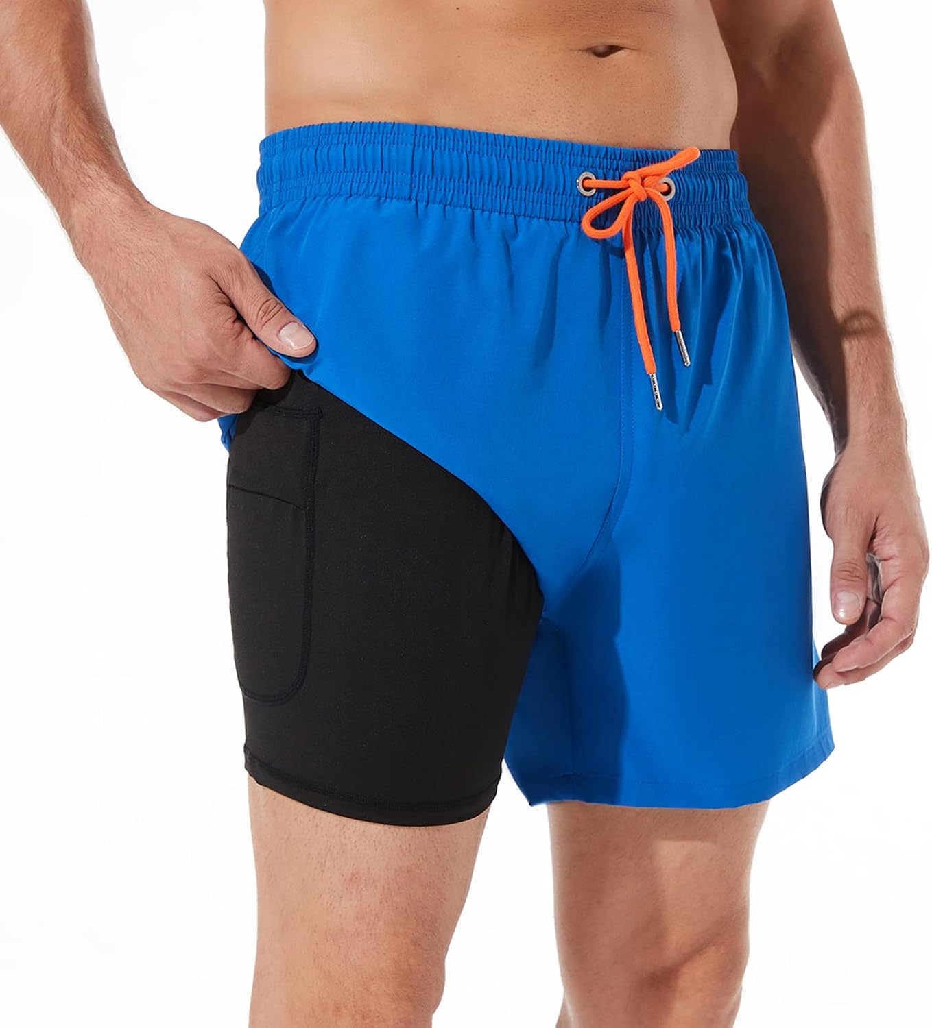 Detalle de BRISIRA Men's Swim Trunks with Compression Liner, 5-Inch Inseam