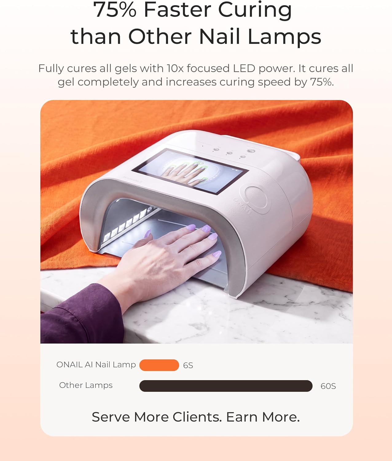 Detalle de ONAIL AI UV LED Nail Lamp for Gel Nails (Cordless, 20,000mAh) — Portable, Smart Curing for Professionals