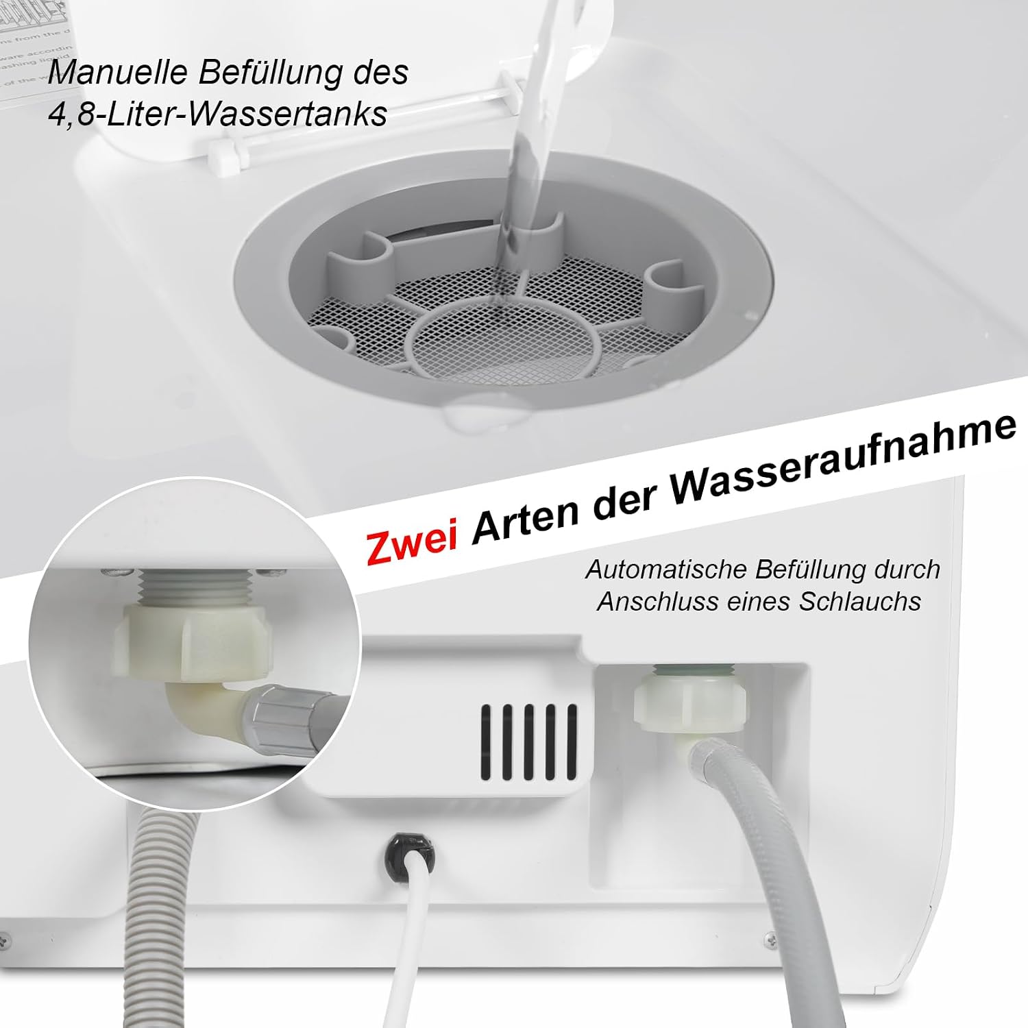 Detalle 2 de ekligt Mini Geschirrspüler für 3 Gedecke – Tischgeschirrspüler mit 7 Programmen, Heißlufttrocknung und 4,8-Liter-Wassertank