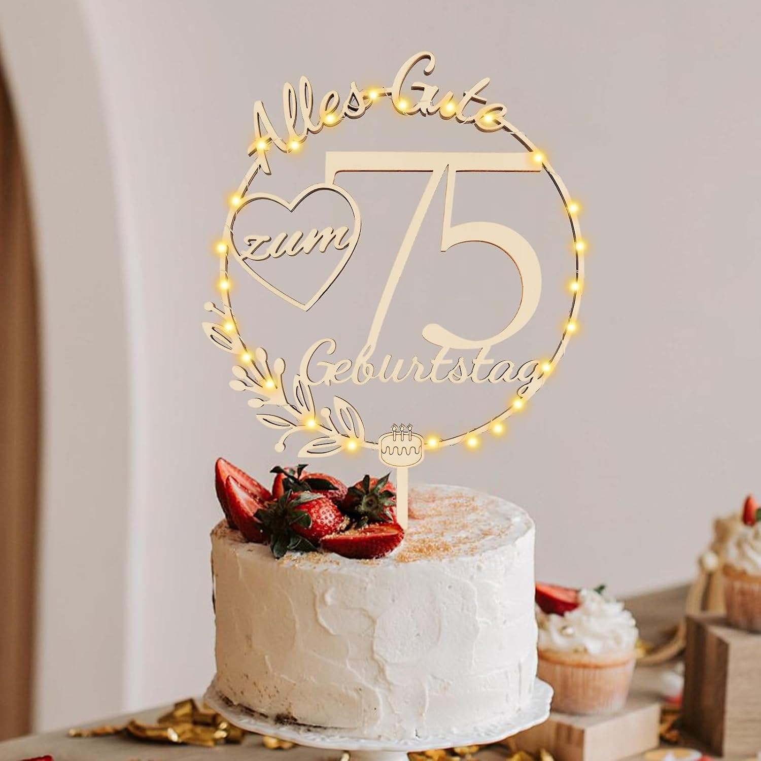 Detalle de I LOVE MOM Cake Topper 75 Geburtstag Holz – 17,5 × 27,6 cm, 4 mm
