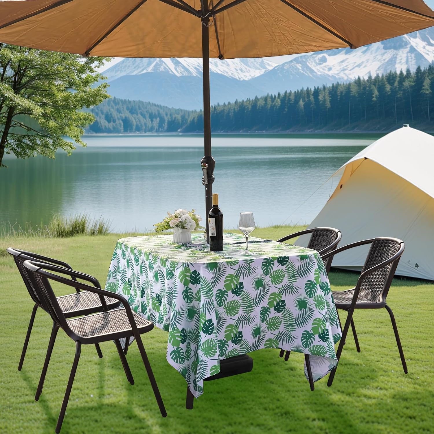 Thumbnail 3 de Eternal Beauty 152x213cm Rectangular Little Leaf Tablecloth with Umbrella Hole and Zipper
