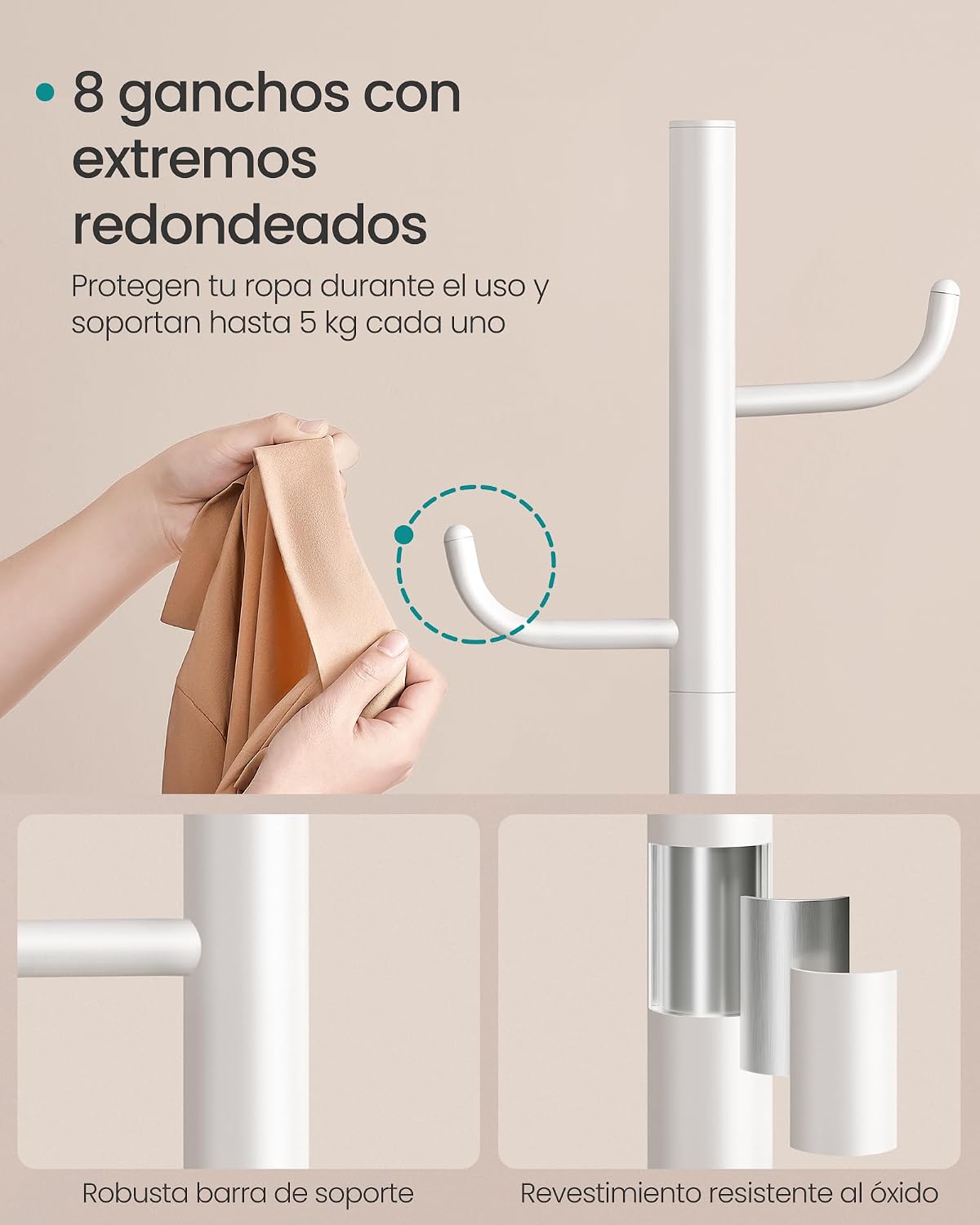 Detalle 2 de SONGMICS Perchero cactus 175,3 cm blanco