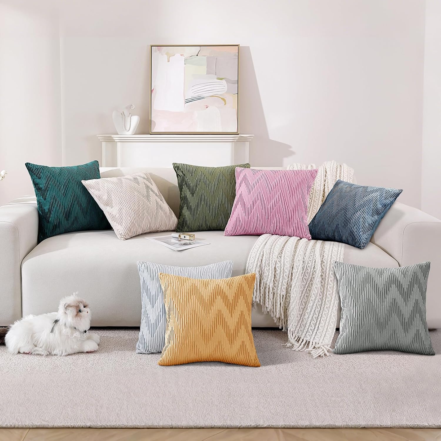 Detalle 2 de Ystyle lot de 2 housses de coussin en velours 40x40 à fermeture éclair cachée, sauge