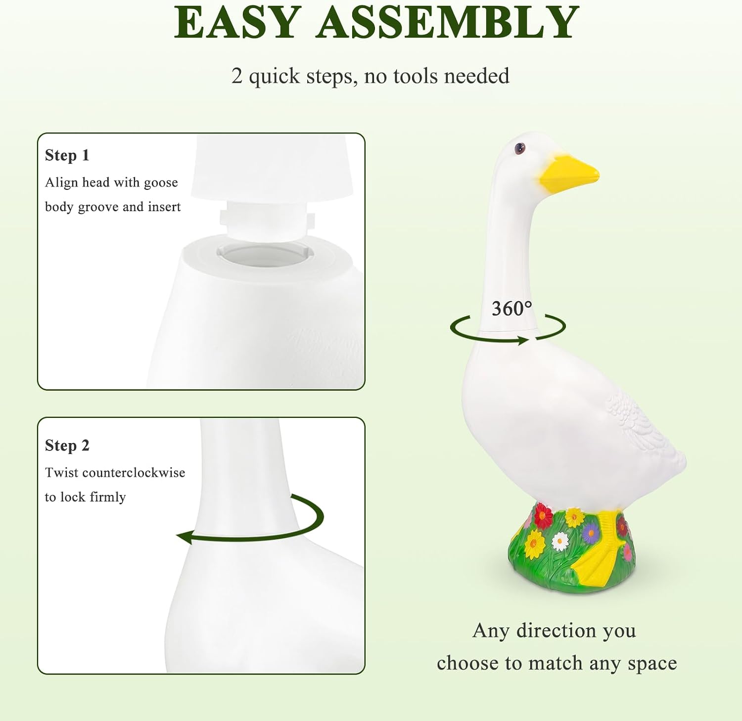 Thumbnail 5 de Hofriyo 23-Inch Large Porch Goose Statue, PE Plastic with 360° Rotating Neck