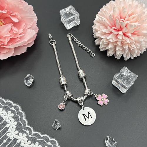 Detalle 2 de KJKJKJ lot de 26 bracelets à lettre initiale, pendentif rose réglable