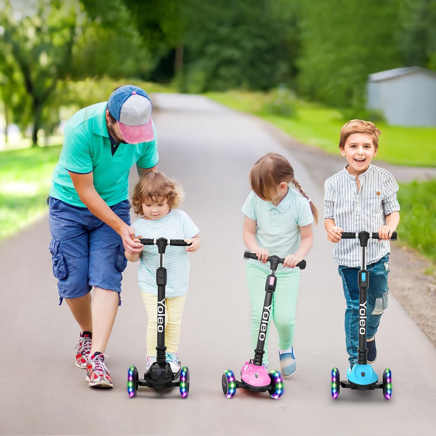 Thumbnail 6 de YOLEO Kinderoller Dreiradscooter mit leuchtenden PU-Rädern, verstellbarem Lenker und Faltmechanik – ab 3 Jahren