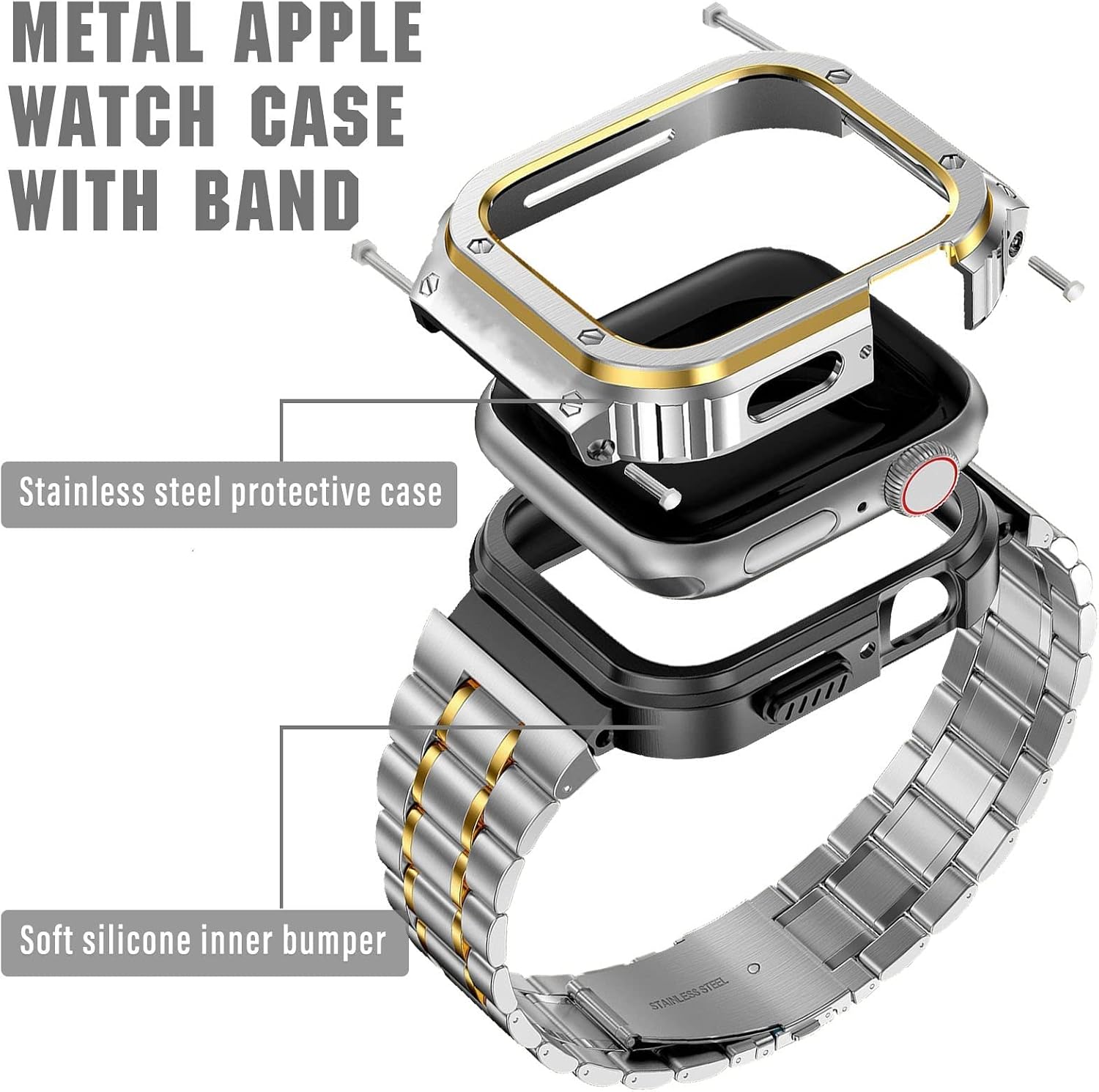Thumbnail 4 de MioHHR Stainless Steel Watch Band with Case for Apple Watch — 38/40/41/42/44/45/46/49mm