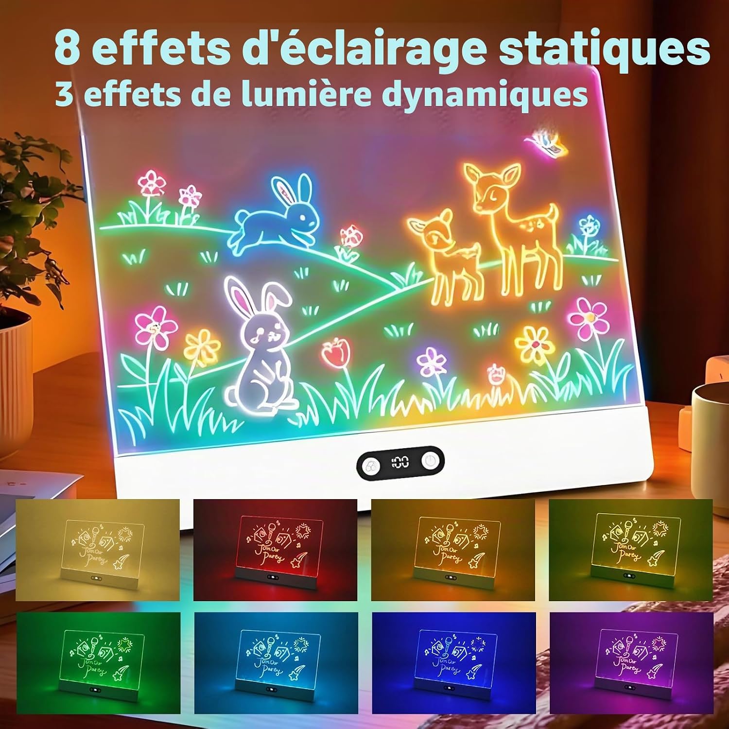 Detalle de Anmossi JSK-X08 led-tekenbord, oplaadbaar, 8 kleuren en 3 modi