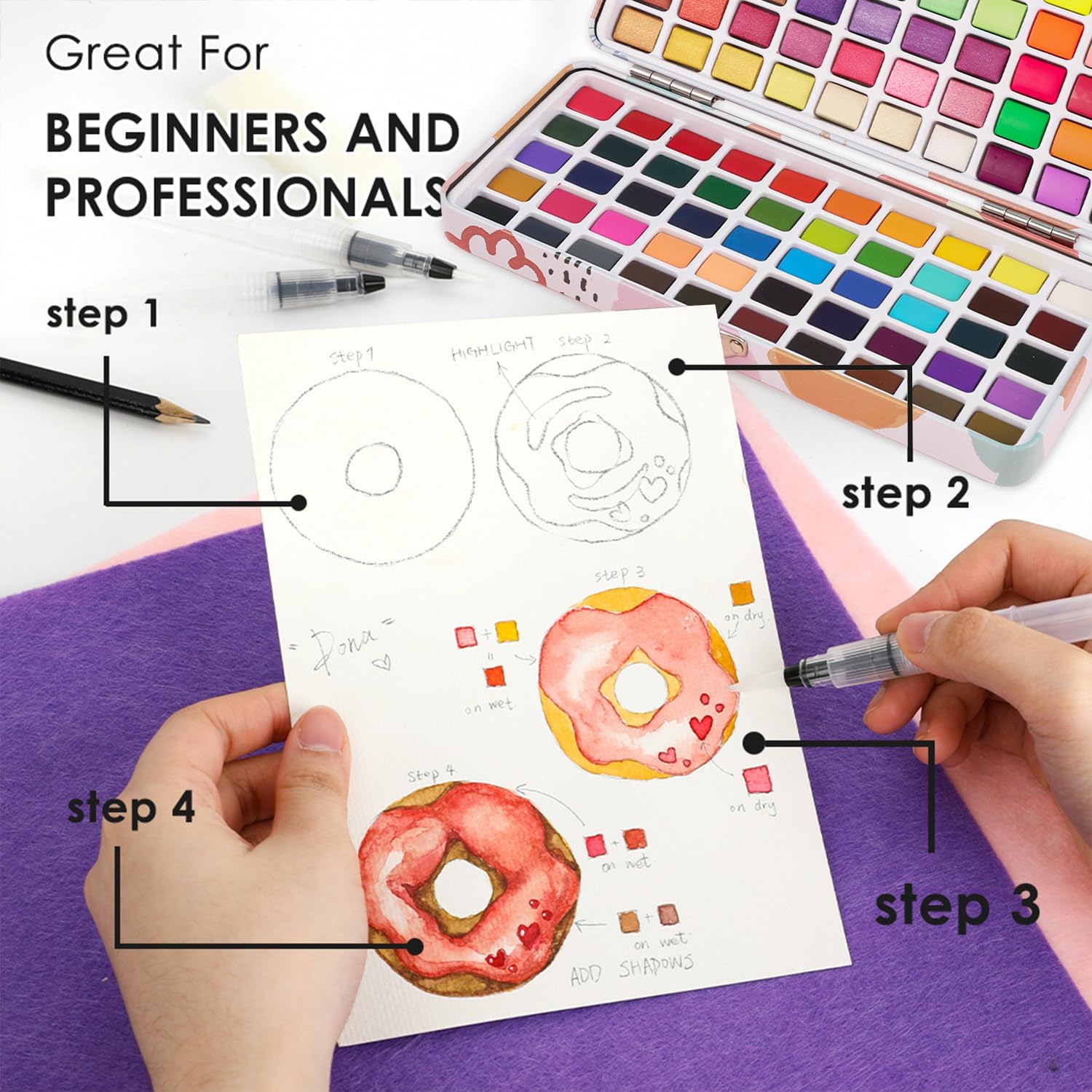 Thumbnail 5 de Grabie Watercolour Paint & Paint Material Set (100 Colours) with Water Brush Pens and Drawing Pencil
