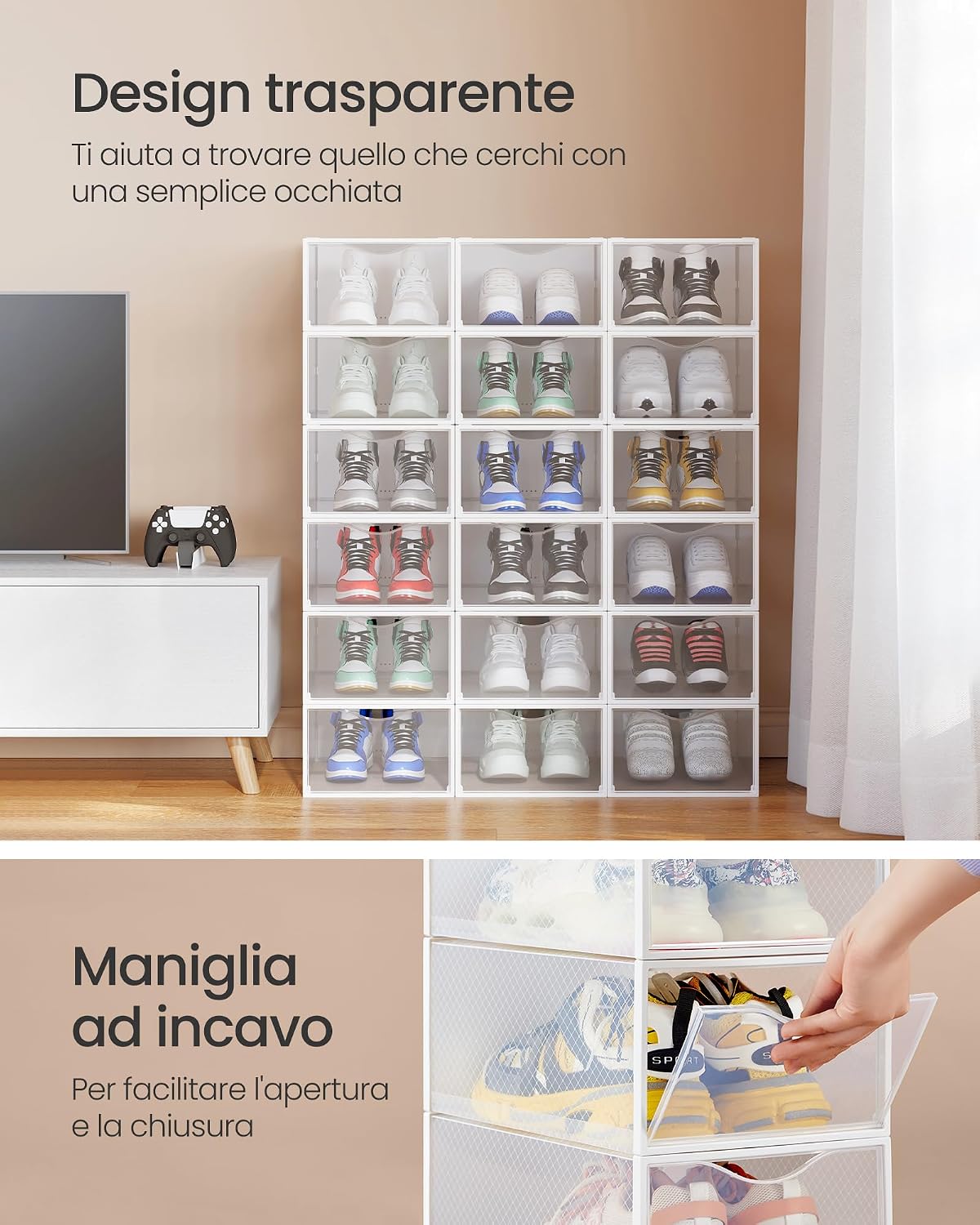 Detalle de SONGMICS LSP318W01 scatole per scarpe trasparenti 18 pezzi