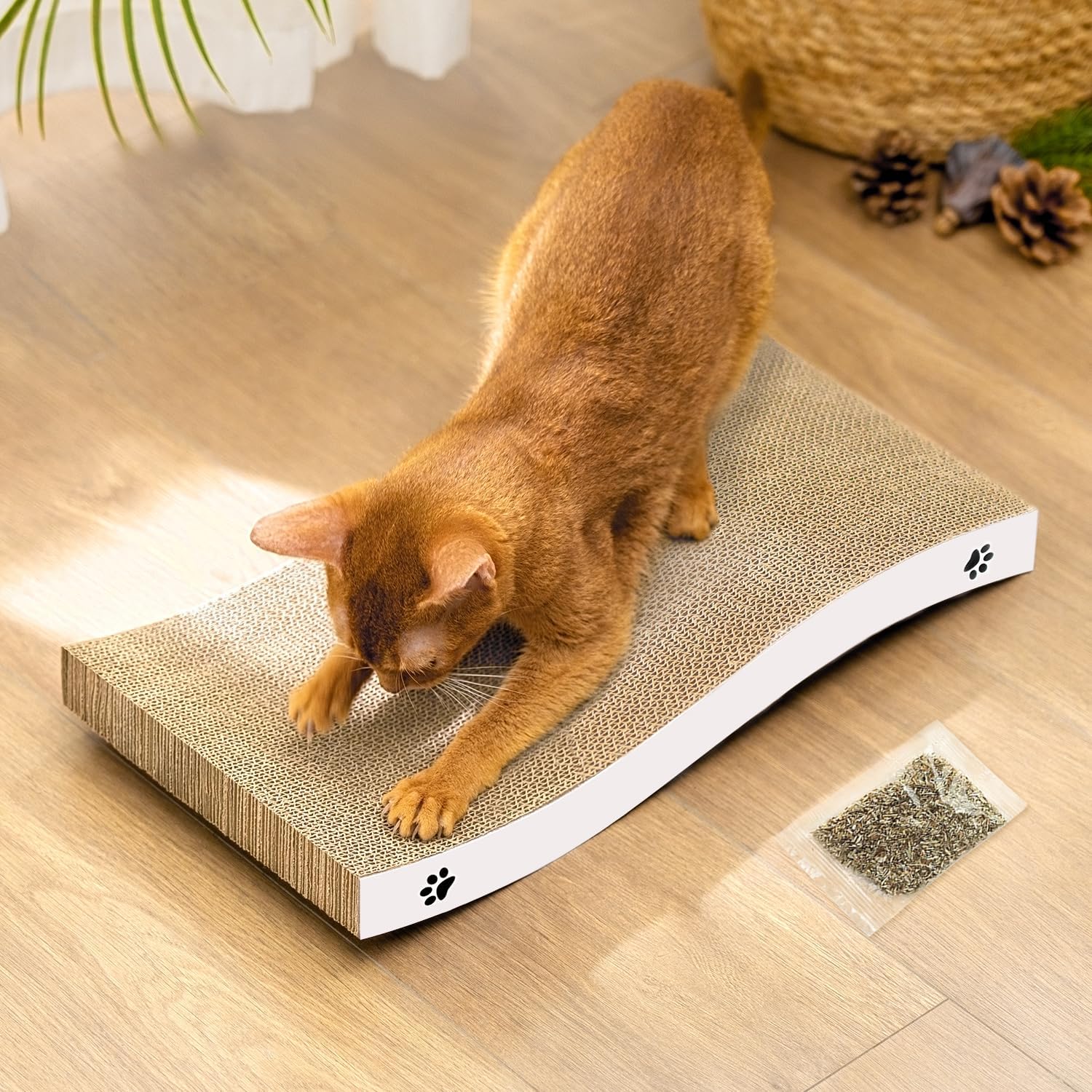 Detalle de Katzen Kratzbrett aus Pappe mit Wellenform (2er-Set XXL, je 43,5 × 21 cm) – doppelseitig nutzbare Kratzmatte