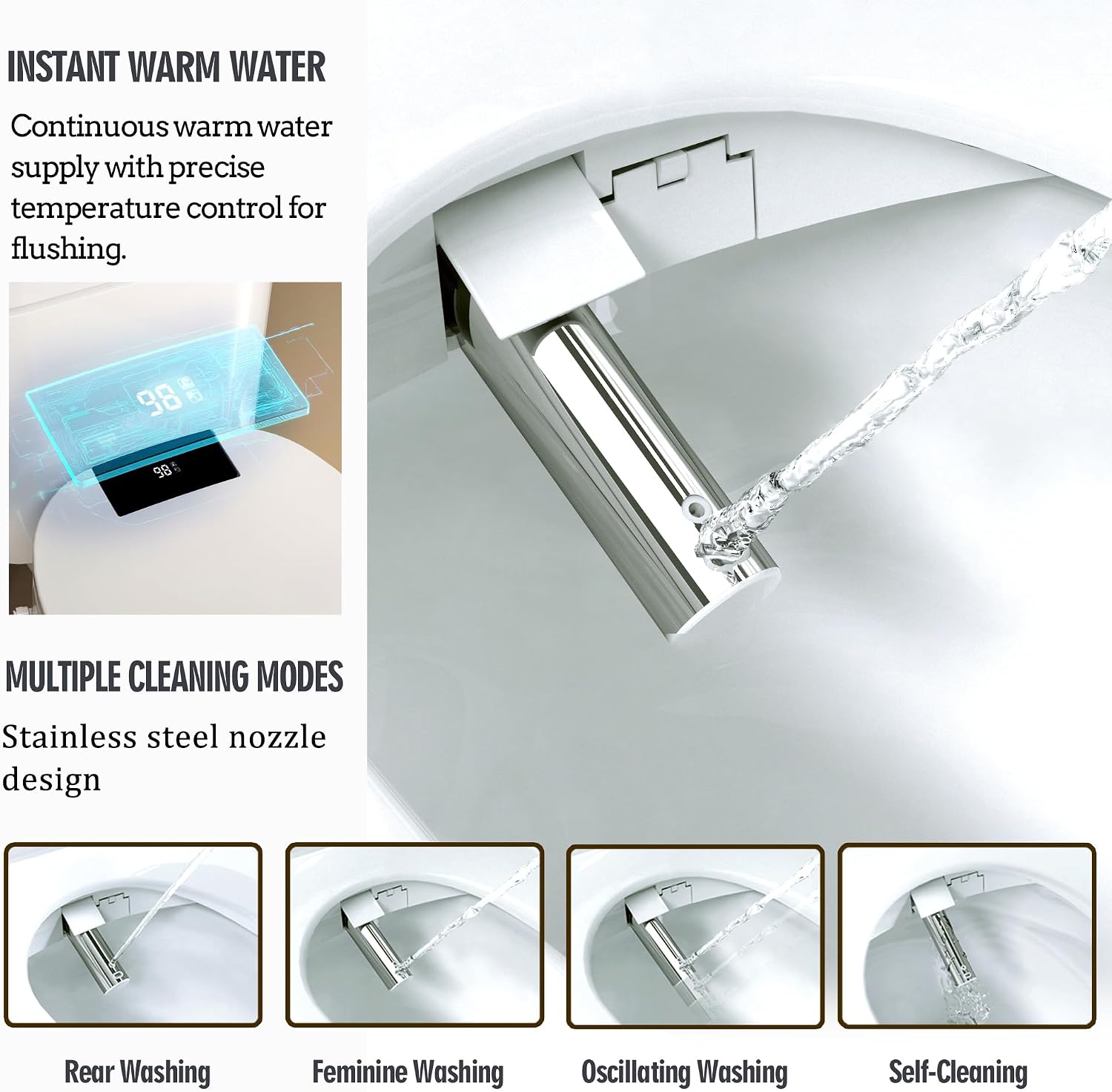 Detalle de WLJBIDET WLJ-O80KR Round Bidet Toilet Seat with Warm Water and Air Drying