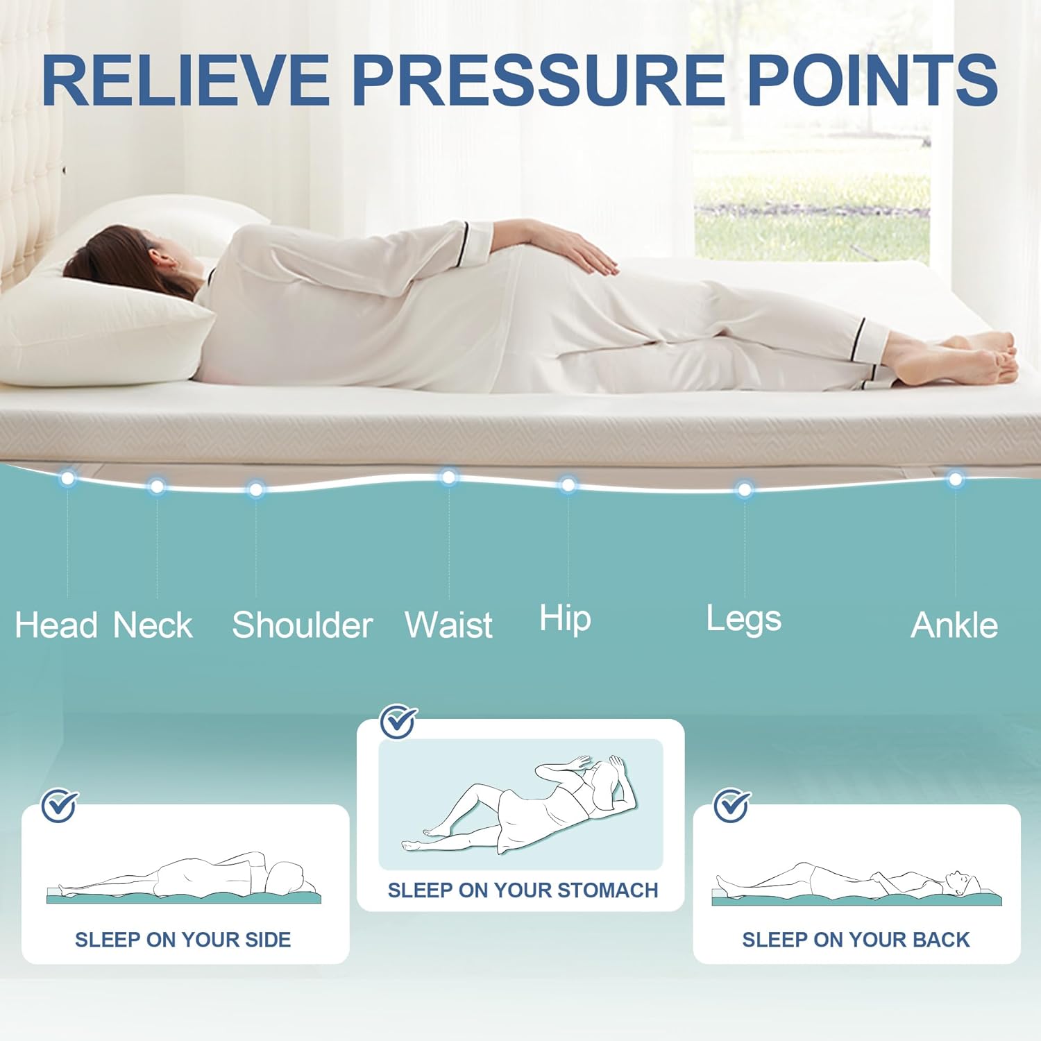 Thumbnail 2 de Eiayeebil 3 Inch Memory Foam Mattress Topper (Full) with Removable & Washable Cover