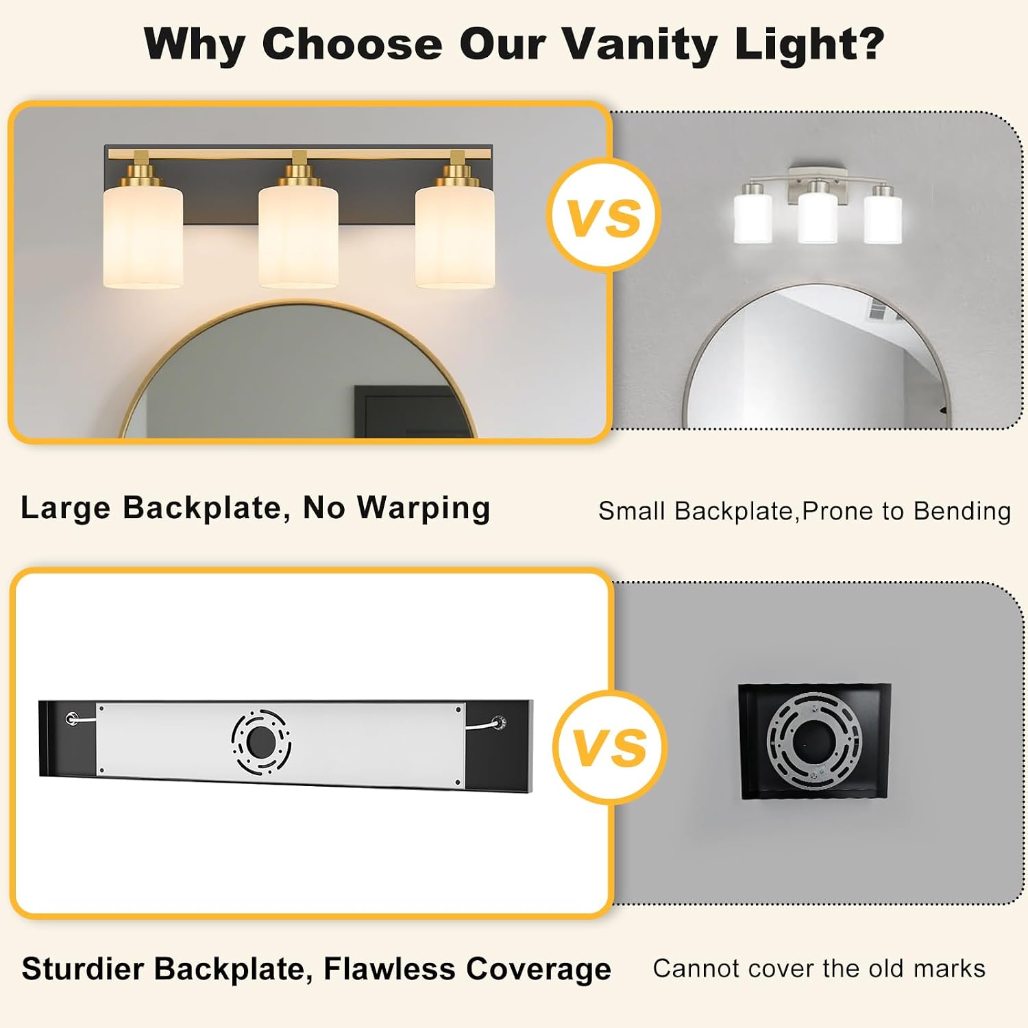 Detalle de LKHF Vanity Lights 3-Light Bathroom Fixture, Black and Brushed Gold, 20-inch