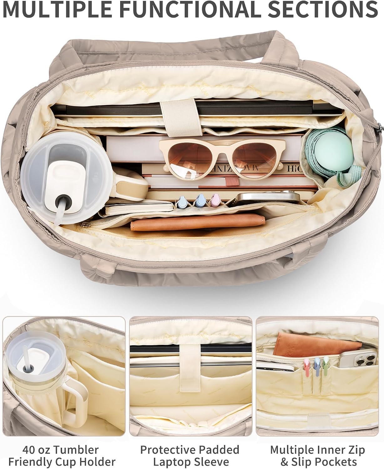 Detalle 2 de Bagstellar Puffer Tote Bag, 20L Quilted Work Tote with 15.6-Inch Laptop Sleeve