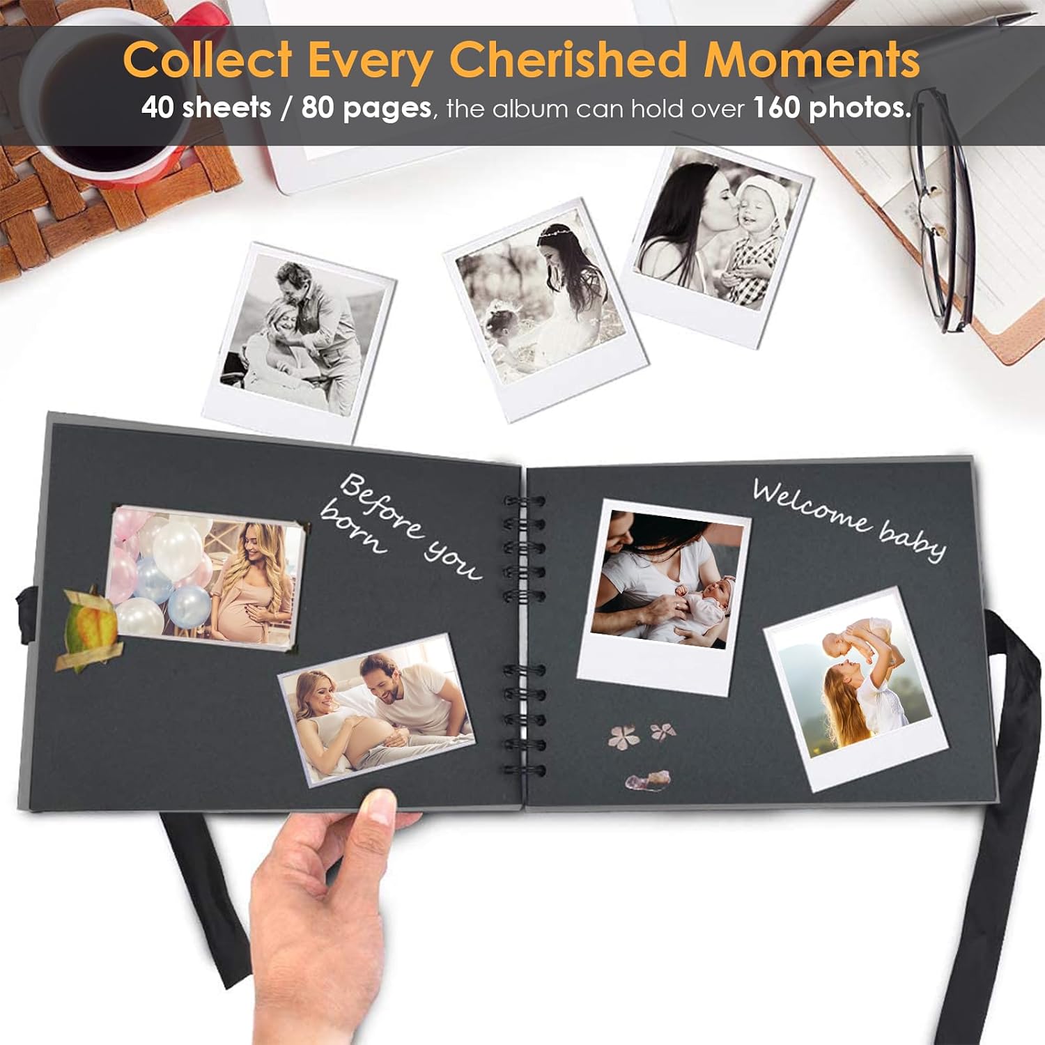 Detalle de DIY Fotoalbum Scrapbooking 80 schwarze Seiten