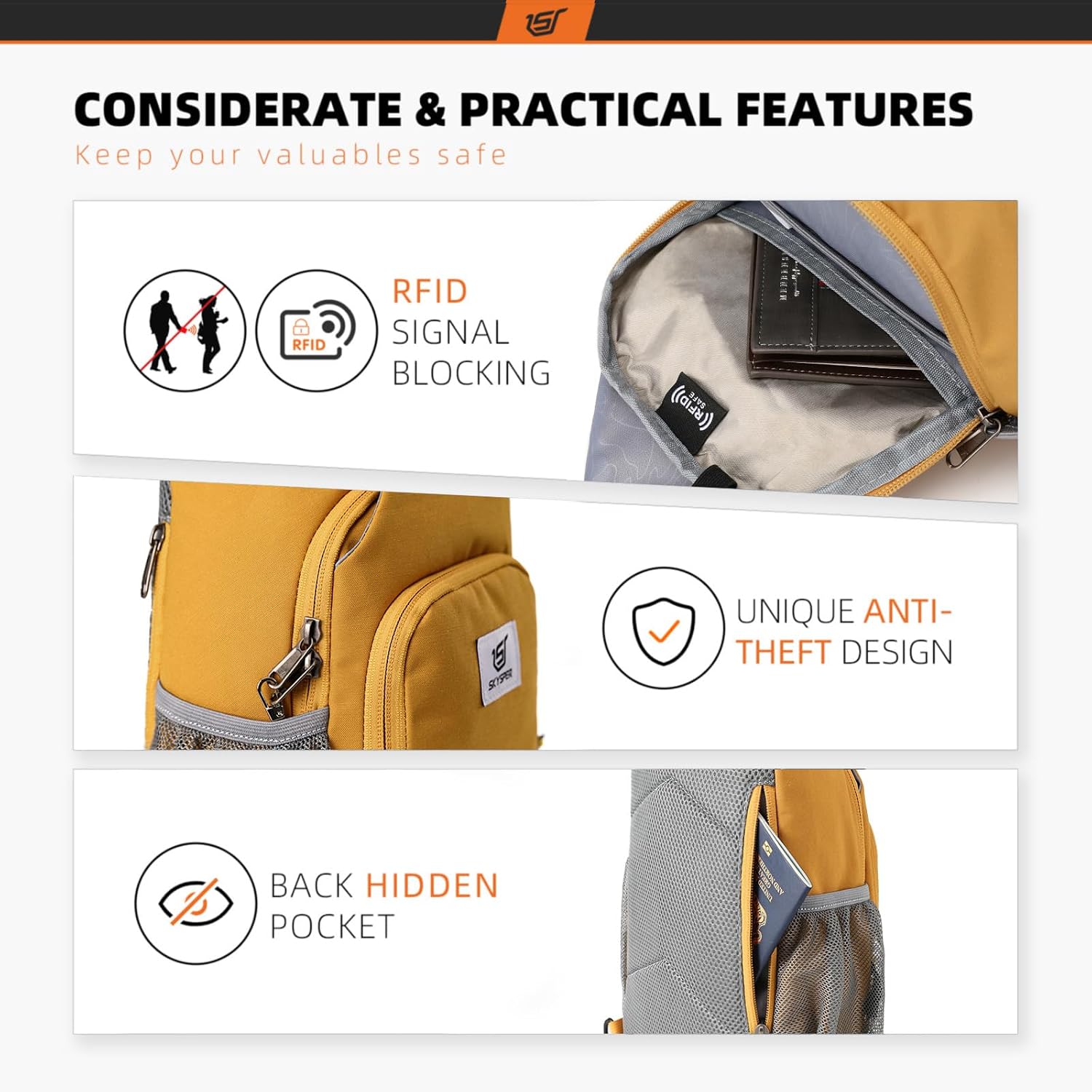 Thumbnail 2 de SKYSPER RFID crossbody sling bag 7L