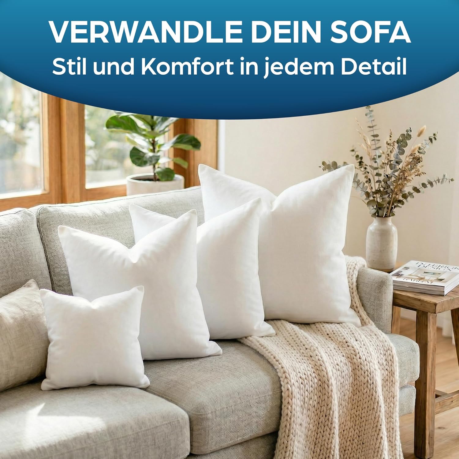Detalle 2 de Flowen Kissen 50x50 – 4er Set (Kopfkissen) aus Mikrofaser, hypoallergen und maschinenwaschbar