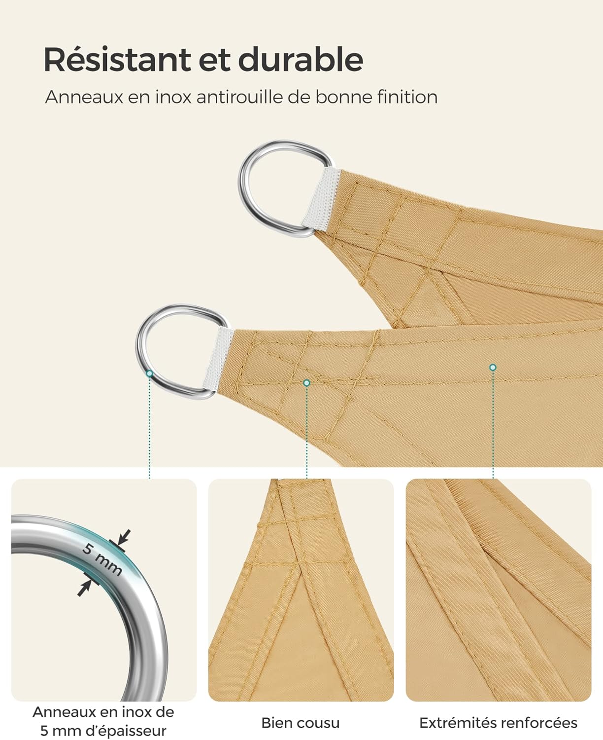 Detalle de Voile d’ombrage 3 x 3 m SONGMICS