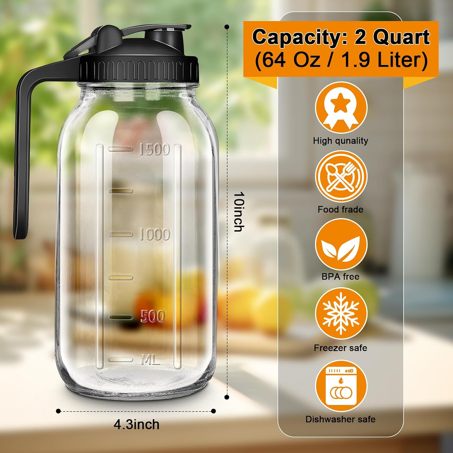 Thumbnail 1 de 64oz Glass Pitcher with Lid Mason Jar