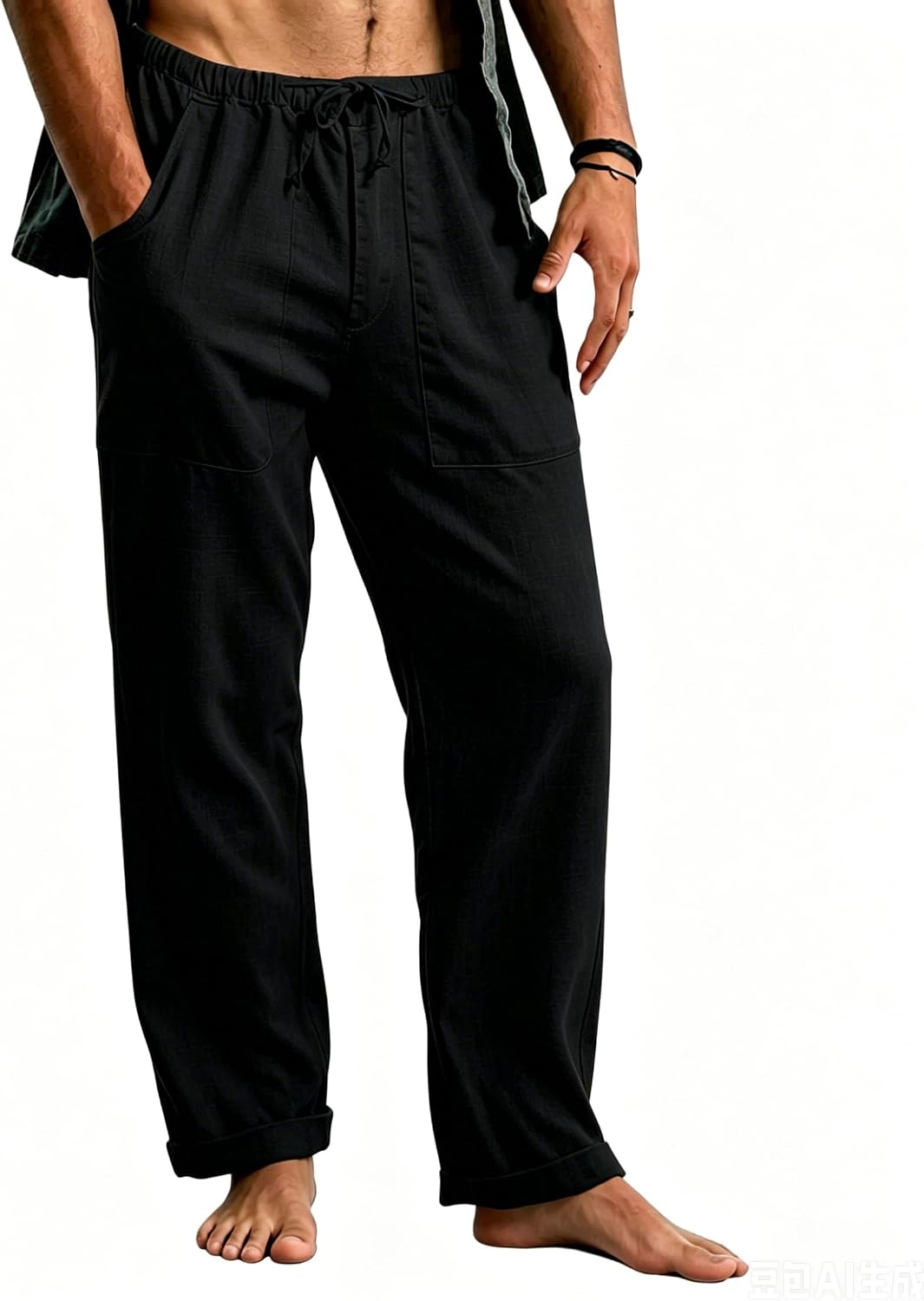 Detalle de Cegerne Pantaloni in Lino Uomo Lunghi – leggeri, elasticizzati con coulisse