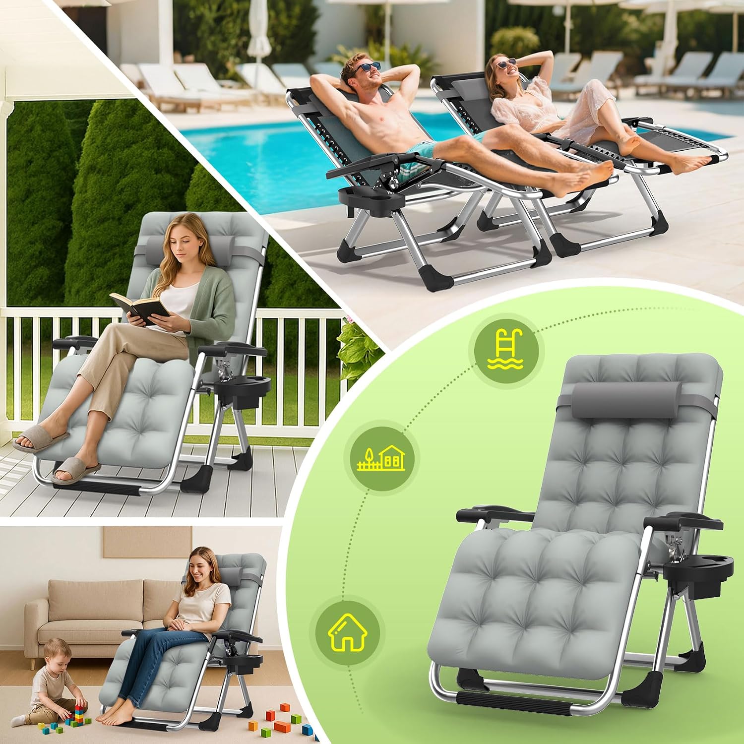 Thumbnail 6 de Suteck BZ-1555-214-331 Zero Gravity Chair with Removable Cushion