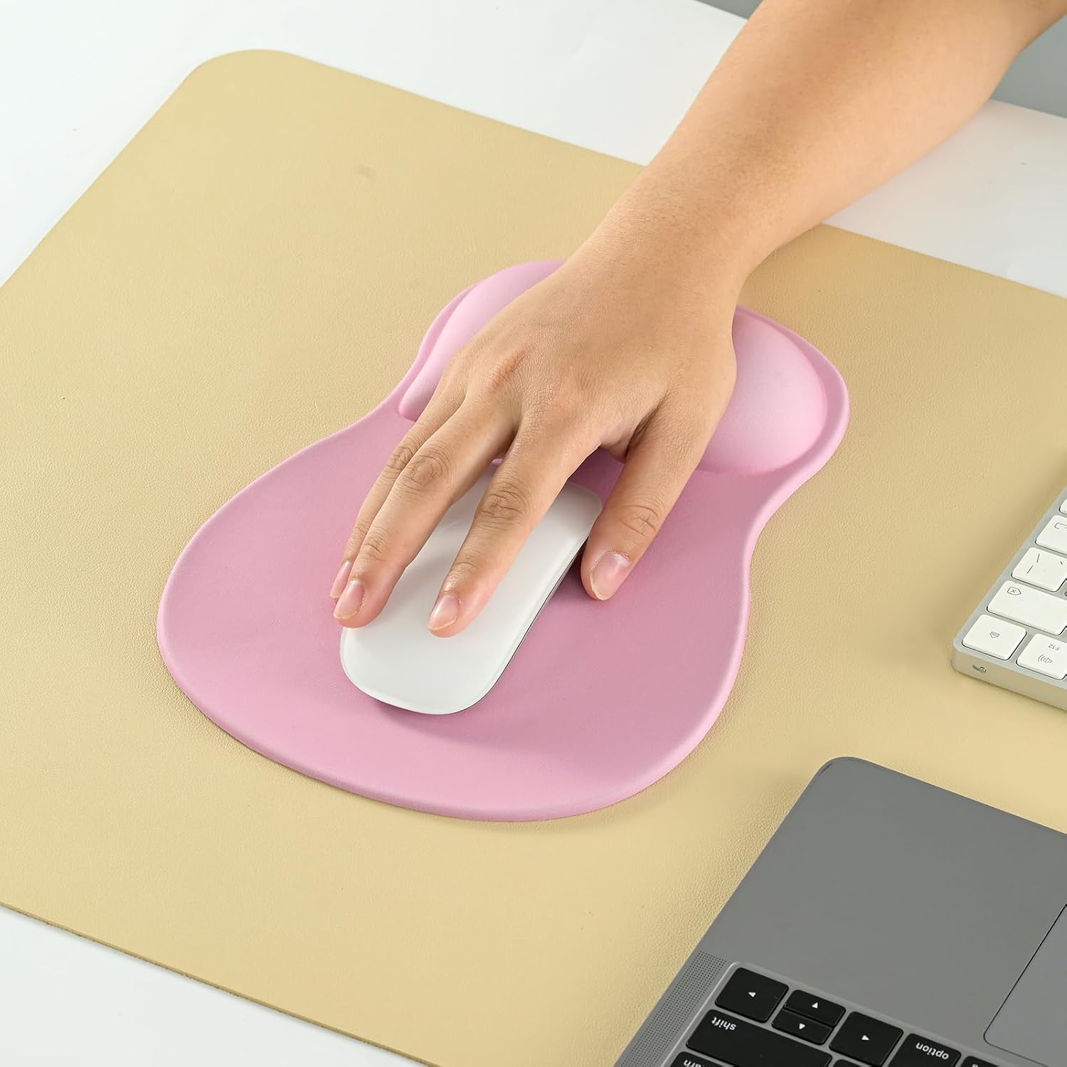 Thumbnail 6 de EooCoo Mauspad mit Gelkissen und Handgelenkstütze (rosa) – rutschfeste Unterseite, waschbar