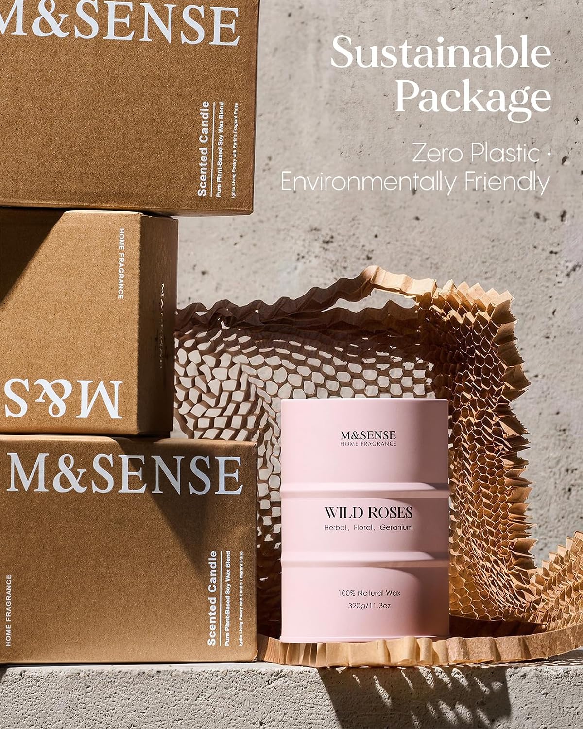 Thumbnail 6 de M&SENSE Wild Rose Scented Candle, 320g Organic Soy Wax – Floral, Non-Toxic Relaxation for Home