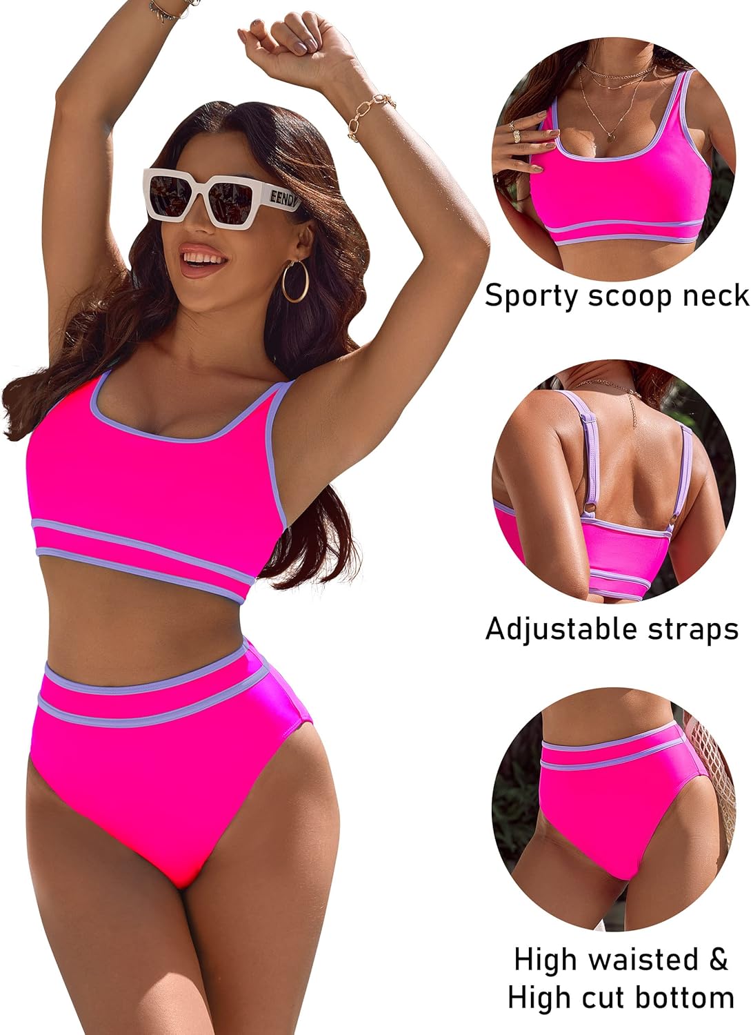 Thumbnail 3 de BMJL Women's High Waisted Bikini Sets: Sporty Color Block Two-Piece Swimwear