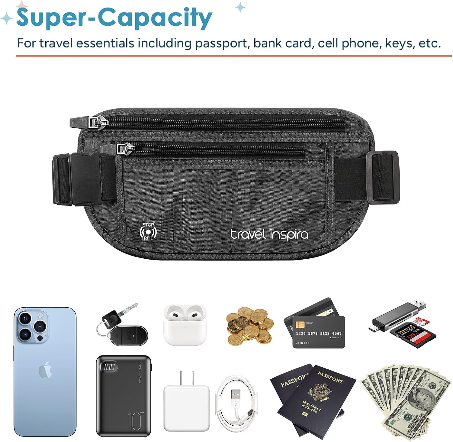 Thumbnail 6 de Travel Inspira Money Belt: RFID‑Blocking Passport Holder and Ultra‑Slim Travel Wallet