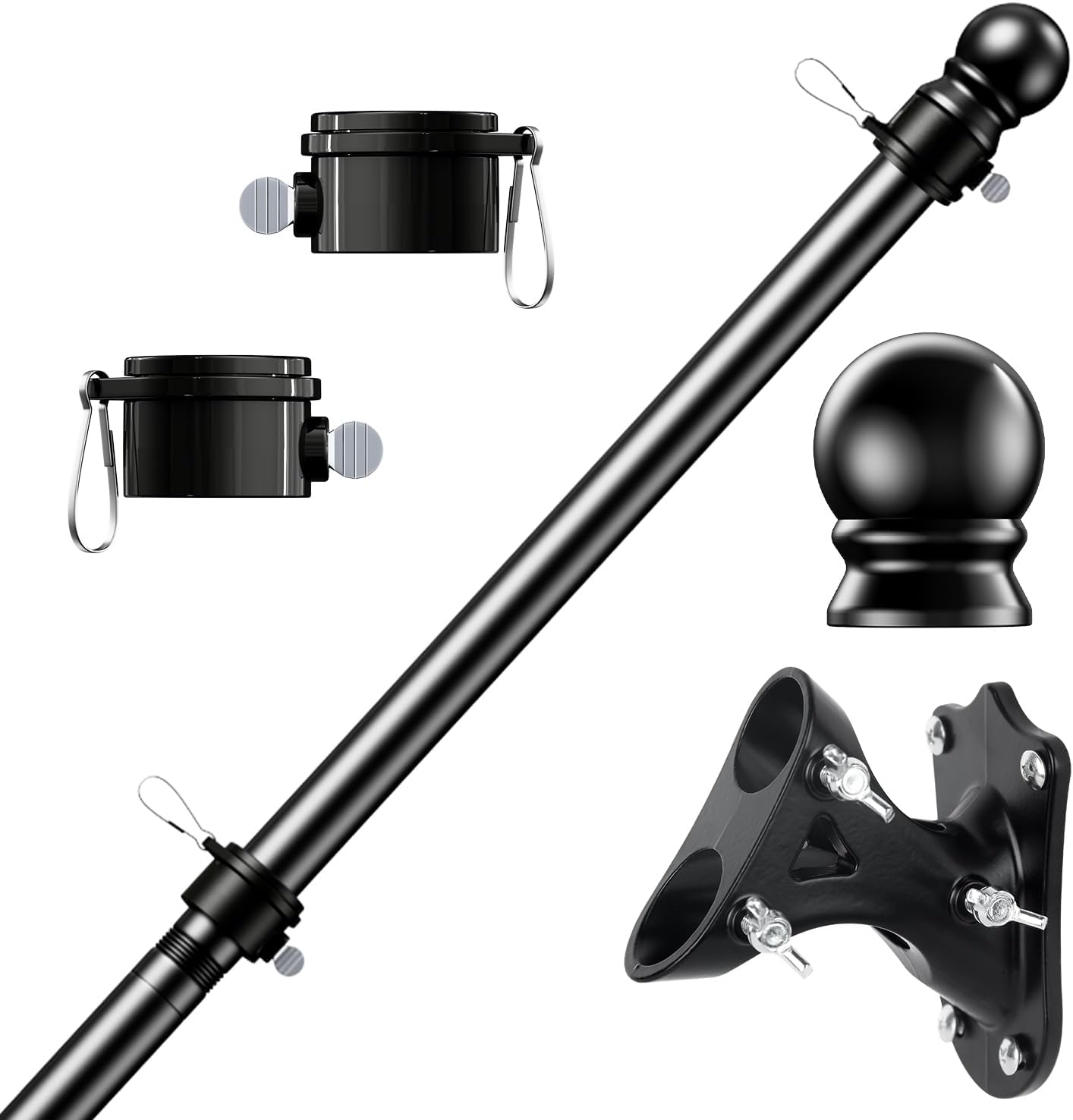 Detalle de PHITRIC PTFH-3045 Flagpole Kit, 5-Foot Black Stainless Steel with Bracket