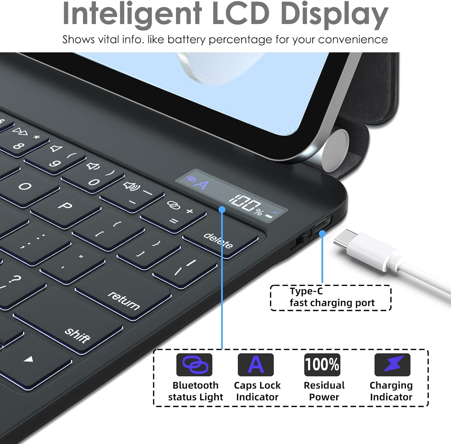 Thumbnail 6 de TECHGEAR Floating Keyboard Case for iPad A16 11" (2025) & iPad 10.9" (10th Gen 2022): Magnetic Cantilever Stand, Multi-Touch Trackpad & 7-Colour Backlight