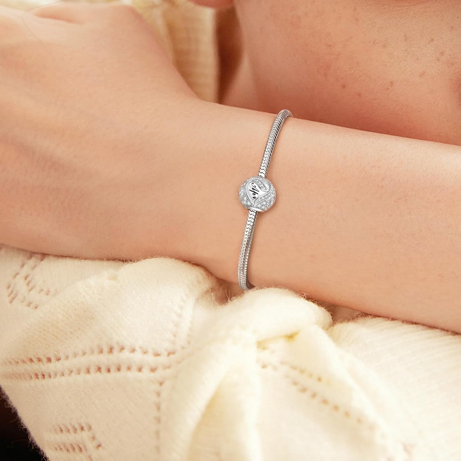 Detalle de LANBEIDE Geburtsstein Charm für Pandora (925 Sterlingsilber) – April mit eingraviertem Monat