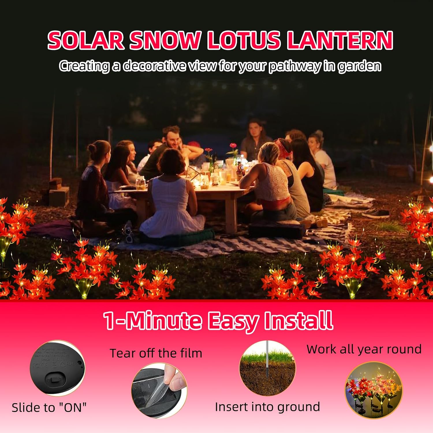 Thumbnail 2 de Oreunik Solar Flower Lights Outdoor (2 Pack) – 40 Snow Lotus Flowers, IP65 Waterproof Garden Decor
