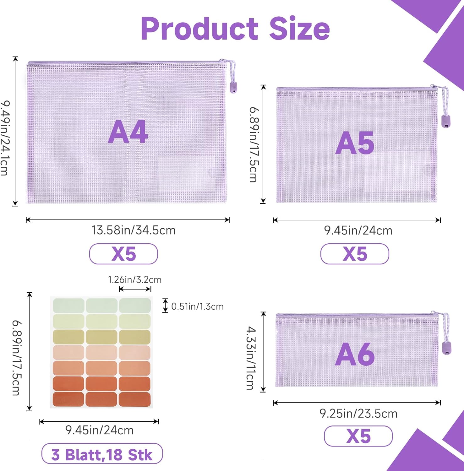 Thumbnail 1 de Havnidy lot de 15 pochettes en plastique avec fermeture éclair (A4 + A5 + A6) pour l’école, le bureau et les voyages