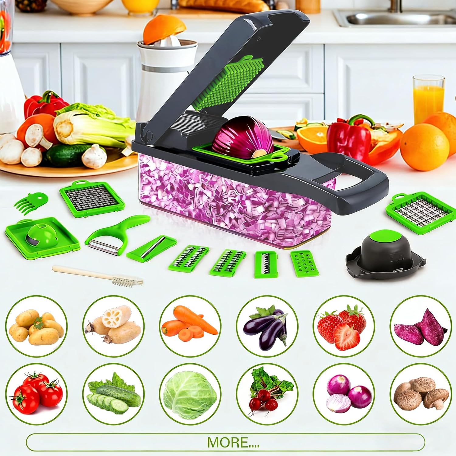 Thumbnail 6 de Vegetable Chopper, 18-in-1 Mandoline Slicer – Multifunction Food Cutter (Light Grey)