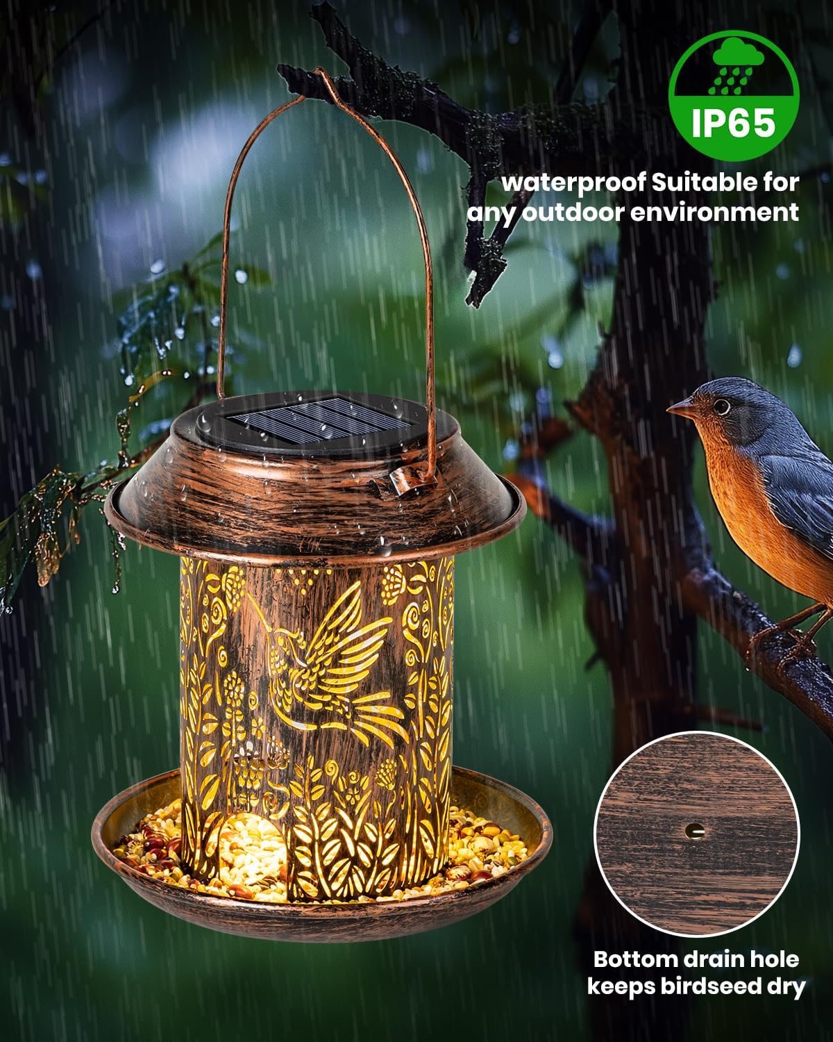Thumbnail 4 de LEKIA Solar Lantern Bird Feeder for Outside – Hummingbird Themed Warm Light Garden Decor