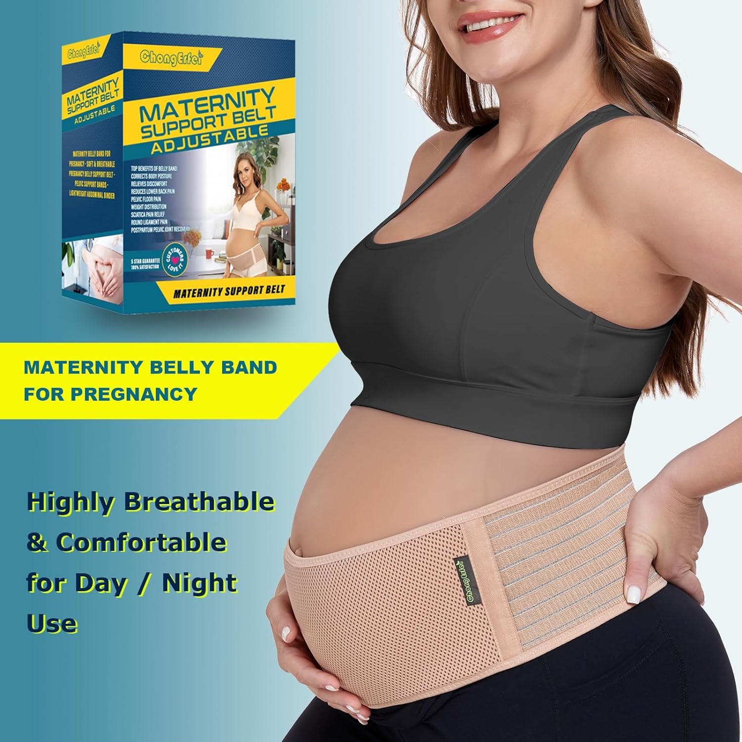 Thumbnail 2 de ChongErfei Pregnancy Belly Band Maternity Belt & Back Support (Beige, One Size)