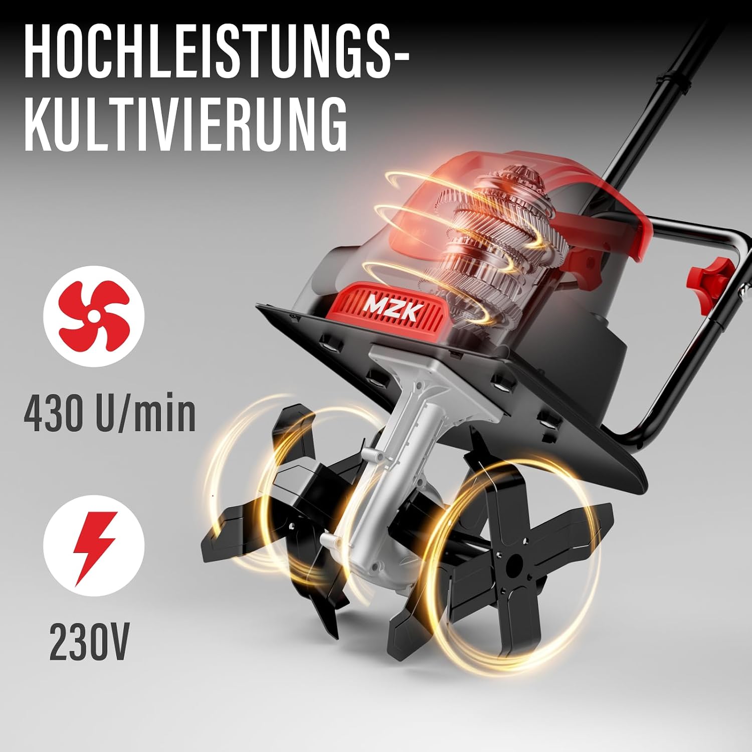 Thumbnail 3 de MZK Elektrische Gartenfräse Bodenkultivator – 30 cm Breite, 1050 W, 20 cm Arbeitstiefe