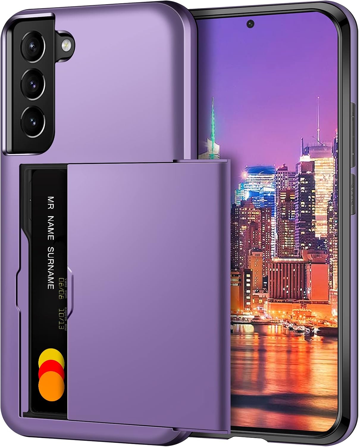 Detalle de Coolden Samsung Galaxy S22 Wallet Case (Grey Purple) – card holder, shockproof hybrid protection