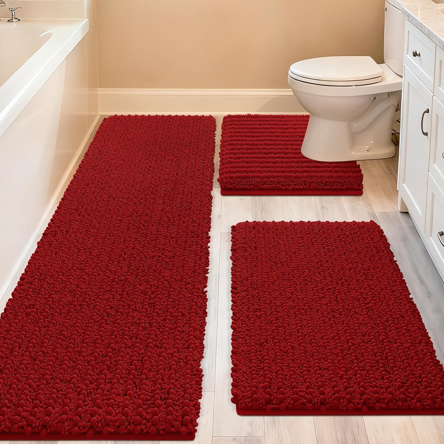 Detalle de ACCUMTEK Upgrade Extra Large Red Bath Rug Set 3-piece